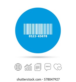 Bar code sign icon. Scan code symbol. Copy files, chat speech bubble and chart web icons. Vector