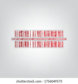 Bar code sign. Red gradient scribble Icon with artistic contour gray String on light gray Background. Illustration.
