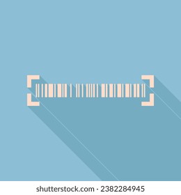 Bar code sign. Unbleached silk Icon with very long shadow at dark sky blue background. Illustration.