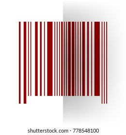 Bar code sign. Vector. Bordo icon on white bending paper background.