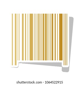 Bar code sign. Vector. Golden gradient icon with white contour and rotated gray shadow at white background.