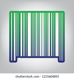 Bar code sign. Vector. Green to blue gradient contour icon at grayish background with light in center.
