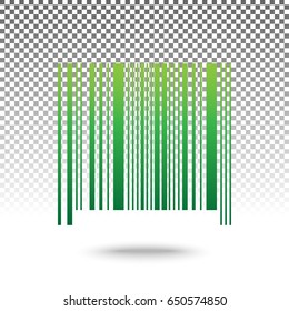 Bar code sign. Vector. Green gradient icon with shadow at bottom on transparent and white background.