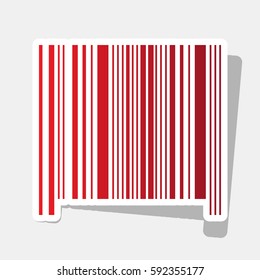 Bar code sign. Vector. New year reddish icon with outside stroke and gray shadow on light gray background.
