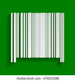 Bar code sign. Vector. Paper whitish icon with soft shadow on green background.
