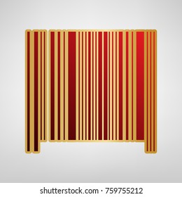 Bar code sign. Vector. Red icon on gold sticker at light gray background.