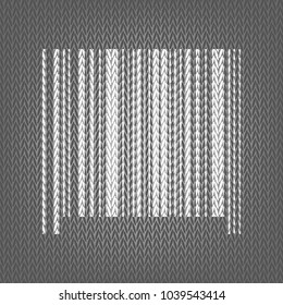 Bar code sign. Vector. White knitted icon on gray knitted background. Isolated.