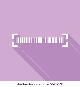 Bar code sign. White Icon with long shadow at purple background. Illustration.