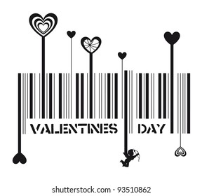 bar code with valentines day message, vector illustration