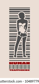 Bar code woman silhouette. Human trafficking text