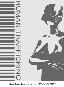 Bar code woman silhouette. Human trafficking text
