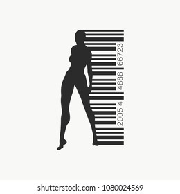Bar code and woman silhouette. Human trafficking theme