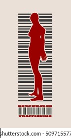 Bar code woman silhouette. Human trafficking text