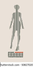 Bar code woman silhouette. Stop human trafficking text