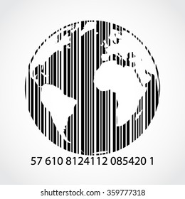 bar code world globe / black white vector illustration