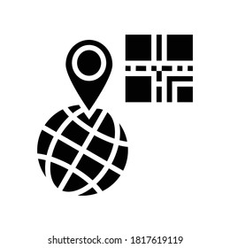 código de barra de código de ubicación mundial glifo vector de icono. código de barras de signo de ubicación mundial. símbolo de contorno aislado ilustración negra