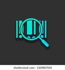 Bar code and zoom icon. Colorful logo concept with soft shadow on dark background. Icon color of azure ocean