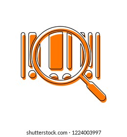 Bar code and zoom icon. Isolated icon consisting of black thin contour and orange moved filling on different layers. White background