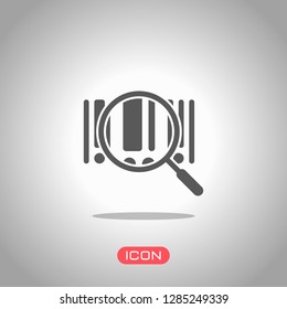 Bar code and zoom icon. Icon under spotlight. Gray background