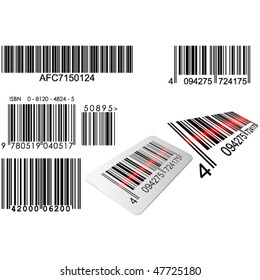 Bar codes in different styles with red laser line