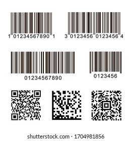 Bar codes set of white background. QR code digital bar label icons vector illustration,