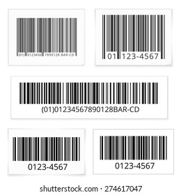 Bar codes set of white sticky notes with shadows. Vector illustration isolated