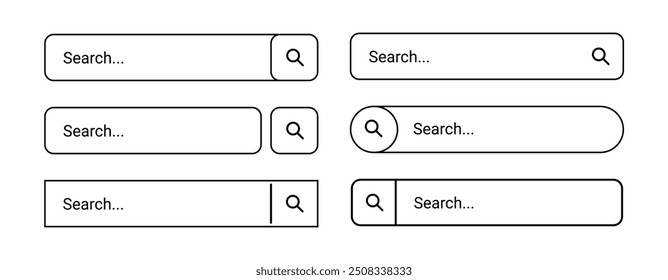 Colección de barra para ui, diseño y Sitio web. Vector aislado ovalado y rectángulo Dirección e iconos de navegación. Conjunto de modelos de formulario para Sitios web. Motor de Búsquedas Páginas de Internet Plantilla de la ventana del navegador
