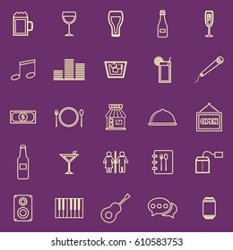 Bar color line icons on purple background, stock vector