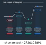 bar column infographic process diagram with up and down position with transparent block with dark background bright outline style 4 points vector