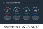 bar column infographic process diagram with half circle cut with small badge show percentage progress with dark background bright outline style 4 points vector