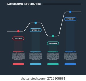 bar column infographic process diagram with up and down position with transparent block with dark background bright outline style 4 points vector