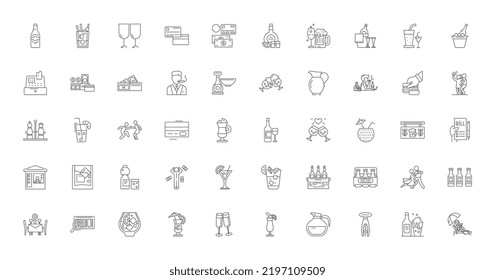 Ideas de concepto de barras, iconos lineales, conjunto de signos de línea, colección de vectores