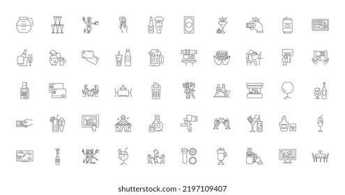 Bar concept concept illustration, linear icons, line signs set, vector collection