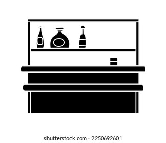 Bar counter with beverages and a glass silhouette vector illustration. Isolated on white background