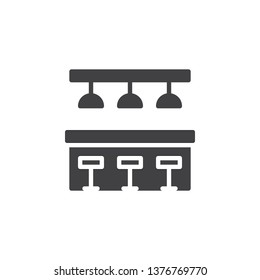 Bar counter with chairs and light vector icon. filled flat sign for mobile concept and web design. Cafeteria Counter Desk glyph icon. Symbol, logo illustration. Pixel perfect vector graphics