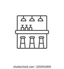 Bar counter and chairs vector icon. line sign for mobile concept and web design. Restaurant bar