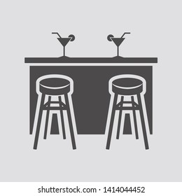 Bar counter with cocktails icon in flat style.Vector illustration.