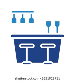 Bar Counter dual tone blue color icon, mini illustration for relaxation, party, pubs and bars UI, UX kit, app and web development, digital or print.