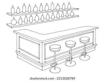 Bar counter graphic black white isolated sketch illustration vector