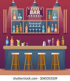 Bar counter interior design cartoon illustration