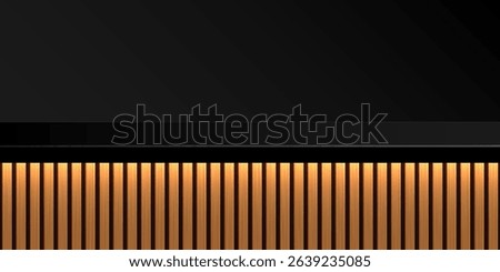 Bar counter limbo black background. Dark backdrop with dark wall and countertop of vertical golden light wooden planks. Luxury interior element for lounge, restaurant, nightclub. Vector illustration.