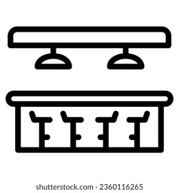 Bar counter line icon, Bartenders Day concept, interior of bar or pub sign on white background, Bar counter with stools icon in outline style for mobile and web design. Vector graphics