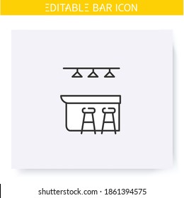 Bar Counter Line Icon. Pub, Diner, Coffee Shop, Restaurant Interior, Furniture. Cocktail Party And Drinking Establishment Concept. Isolated Vector Illustration. Editable Stroke 