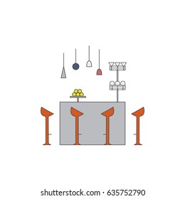 Bar counter line vector illustration. Kitchen interior in high-tech style. Interior design concept. 