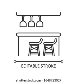 Barzähler Pixel perfekte Linearsymbol. Dünne, anpassbare Illustration. Nachtclub, Bar, Kneipenkontur Symbol. Verkauf von alkoholischen Getränken. Vektorillustration einzelne Umrisszeichnung. Bearbeitbarer Hub