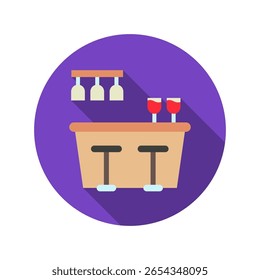 Bar Counter rounded flat color icon, mini illustration for relaxation, party, lifestyle, pubs and bars UI, UX kit, app and web development, digital or print.