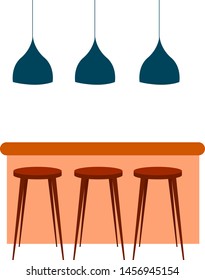 Bar counter with stools, illustration, vector on white background.