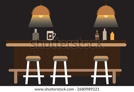 bar, counter, stools, pub, drinks, alcohol, nightlife, restaurant, interior, illustration, vector, and cozy. eps