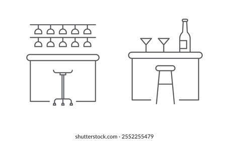 Contador de barras com design de ícone de conjunto de fezes. Contador de barras com uma garrafa e óculos. isolado no fundo branco. ilustração vetorial