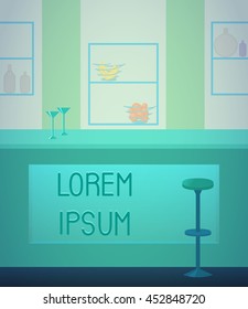 Bar counter vector illustration. Bar interior banner, concept